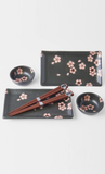 SUSHI SET - BLACK & PINK SAKURA w/ CHOPSTICKS