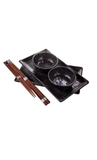 SUSHI SET - MT BLACK STYLIZED FLOWERS  w/ CHOPSTICKS